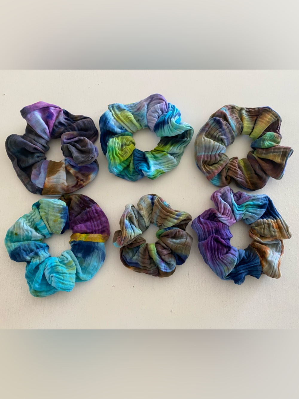 Set of 6 Beautiful scrunchies handmade tie dye for hair